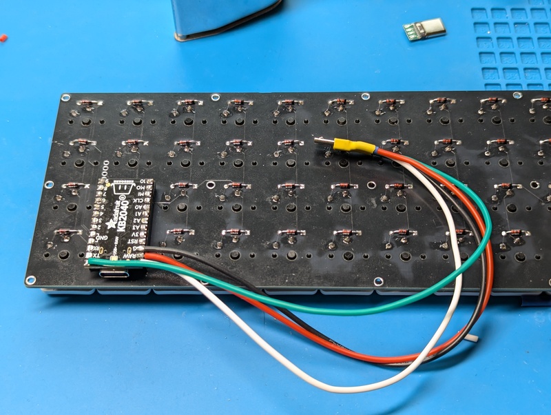 KB2040 with USB wires soldered on.